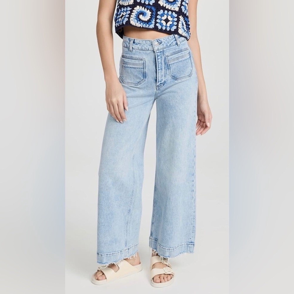 PAIGE Light Blue Denim Jeans with Tan Patch